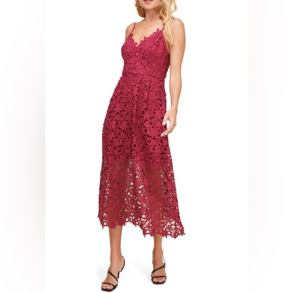 ASTR the Label A Line Midi Lace Crochet Dress in Berry NWT